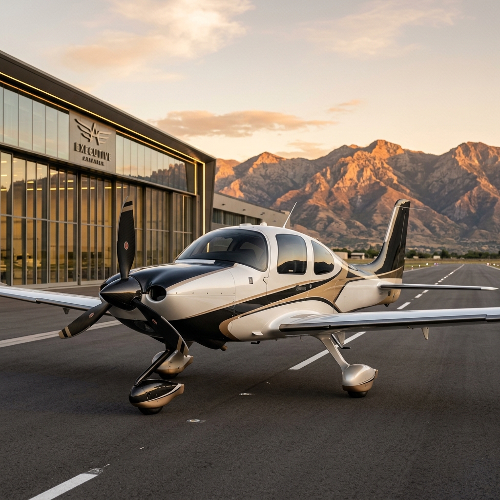 Boon parked on executive runway during golden hour